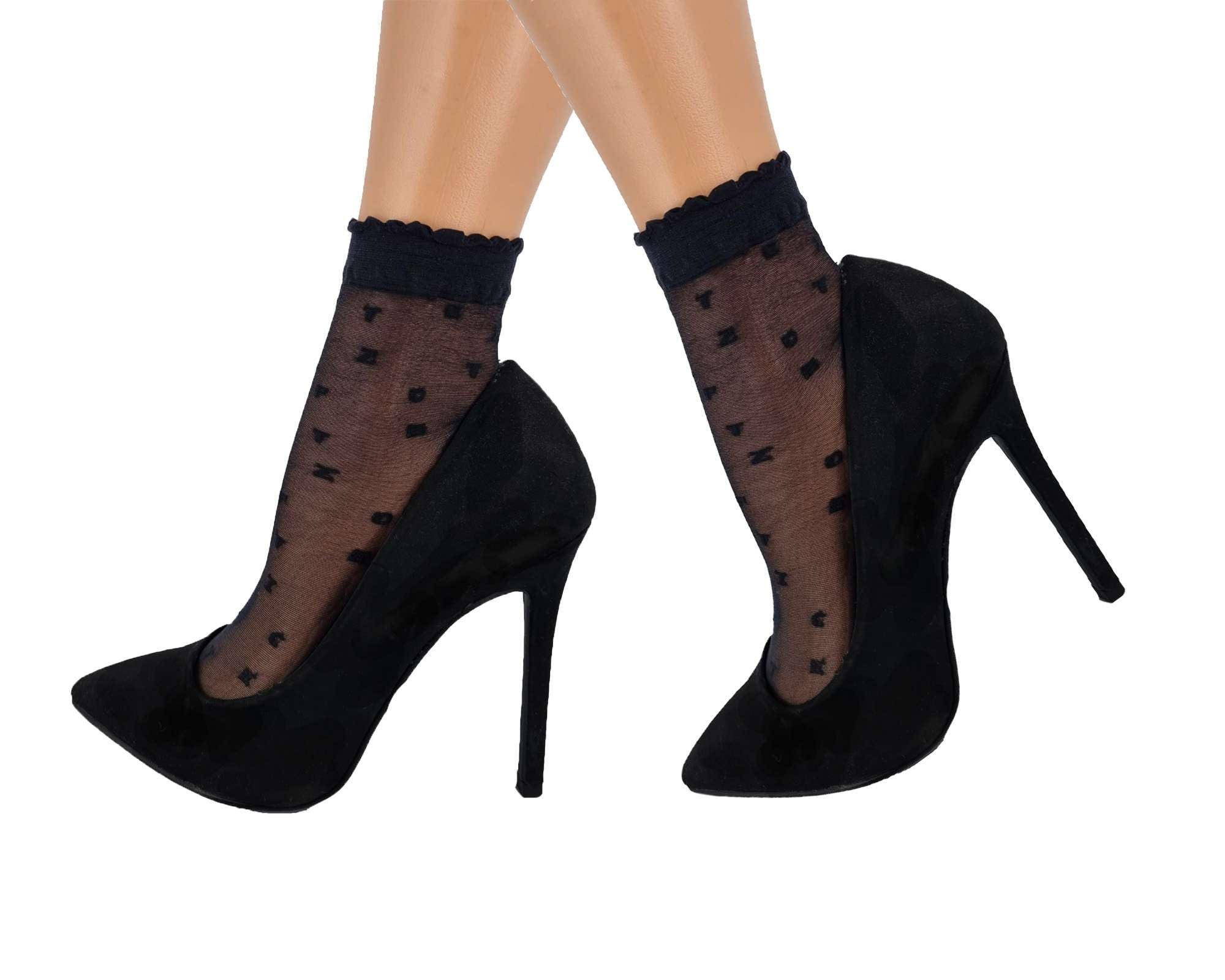 Aurellie Women's Letters Black Sheer Pattern Ankle Socks Summer 20 Den