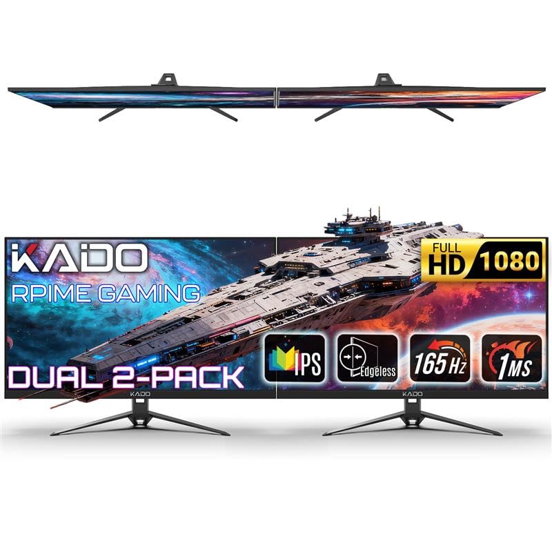 Image of Kado 2-Pack 27 inch 165Hz 1ms 1920x1080 Flat Screen Computer Monitor | DisplayPort HDMI Parallel Gaming AMD FreeSync Premium Panoramic, Dual Monitor Setup VESA Mount Built-in Speakers
