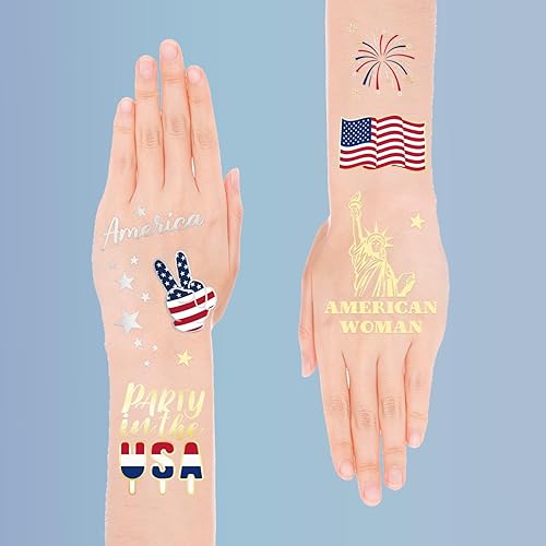 Miniatura 4 de Decoraciones del 4 de julio, tatuajes temporales de 34 estilos de Estados Unidos, suministros de fiesta rojo, blanco y azul, accesorios del 4 de