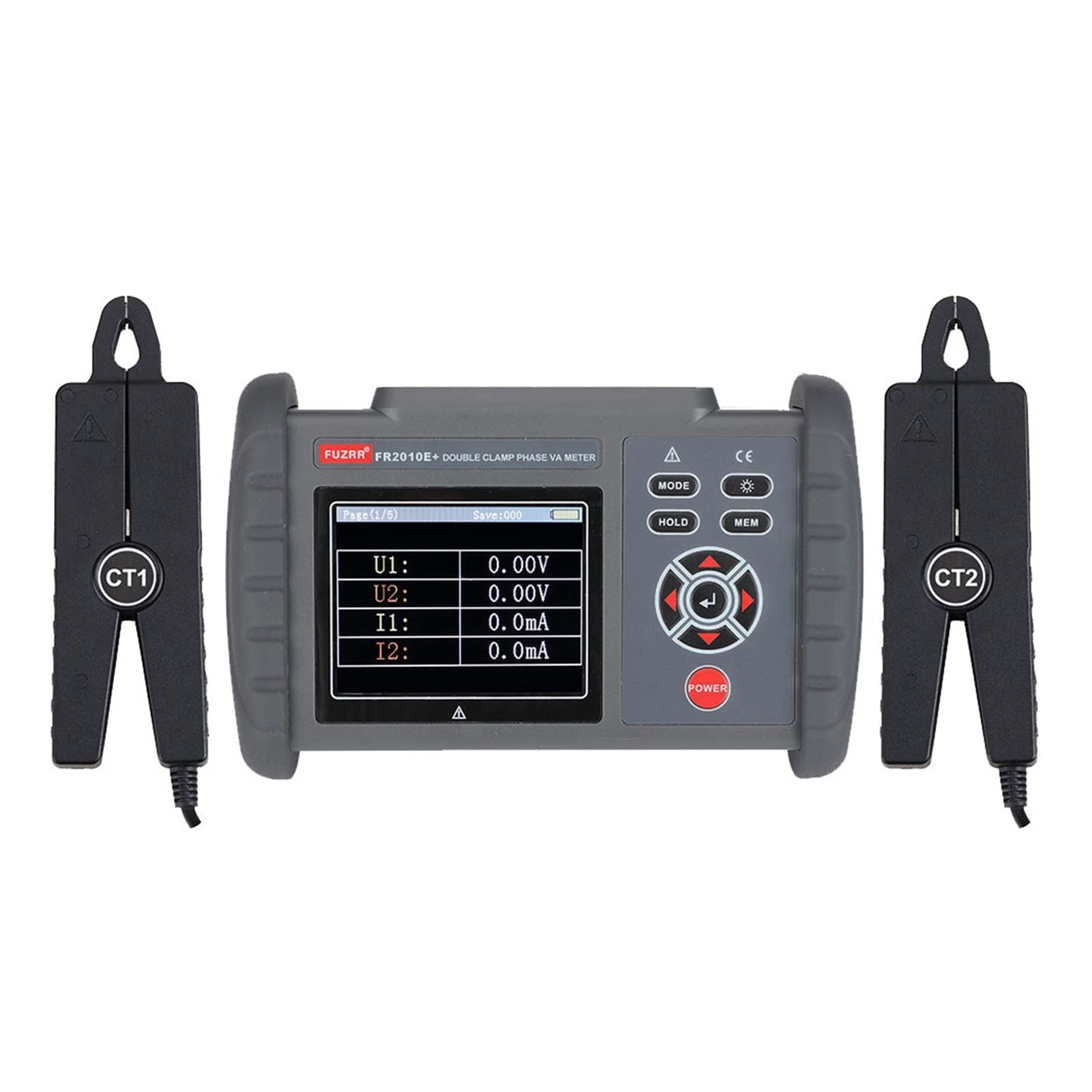 FR2010E+ Double Clamp Phase Voltmeter for Measuring Voltage, Current, Power, Power Factor, Frequency, and Phase
