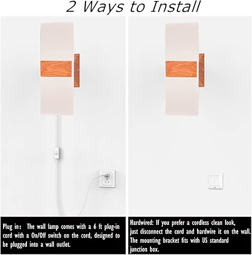 Miniatura 6 de AUSLEUCH Paquete de 2 apliques de pared enchufables, lámpara de pared LED moderna para interiores, lámpara de pared cableada de 12 W para