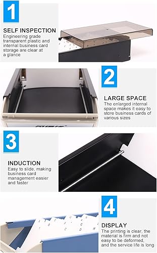Miniatura 4 de Estuche organizador de tarjetas de visita, tarjetero para escritorio, tarjetero de índice azul, de gran capacidad, para tarjetas de crédito, caja de