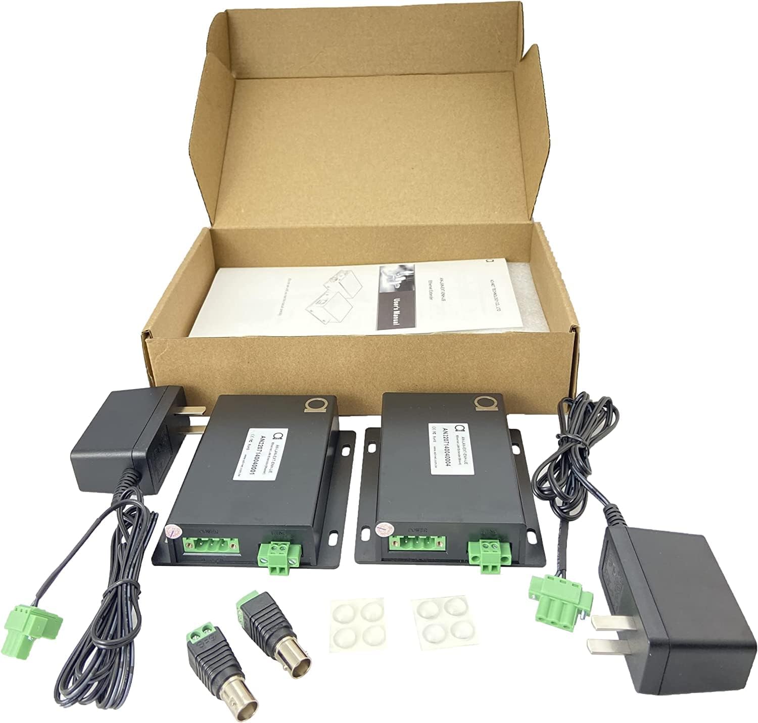 Ethernet Range Extender 600m 2000ft Over Twisted UTP kit or BNC Cable or Copper Wire - Compatible with Any Ethernet Device - LAN Distance Repeater Booster Bridge - BNC to 2PIN adapters in Set