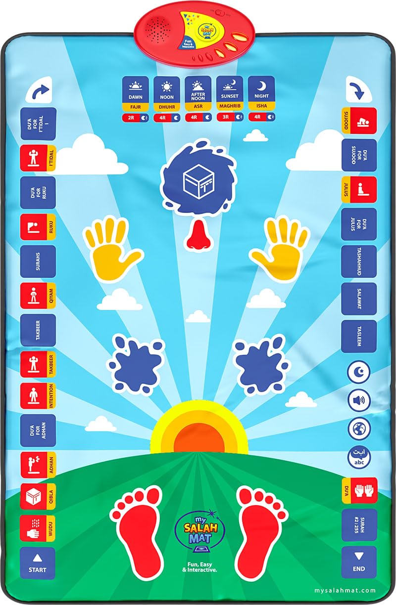 My Salah Mat Tapis de prière interactif Intelligent pour Apprendre la Salah, la sourate, Le wudu et Le duas – Tapis de prière Islamique avec 10 Langues, Traduction de Salah, 25 Touches tactiles et