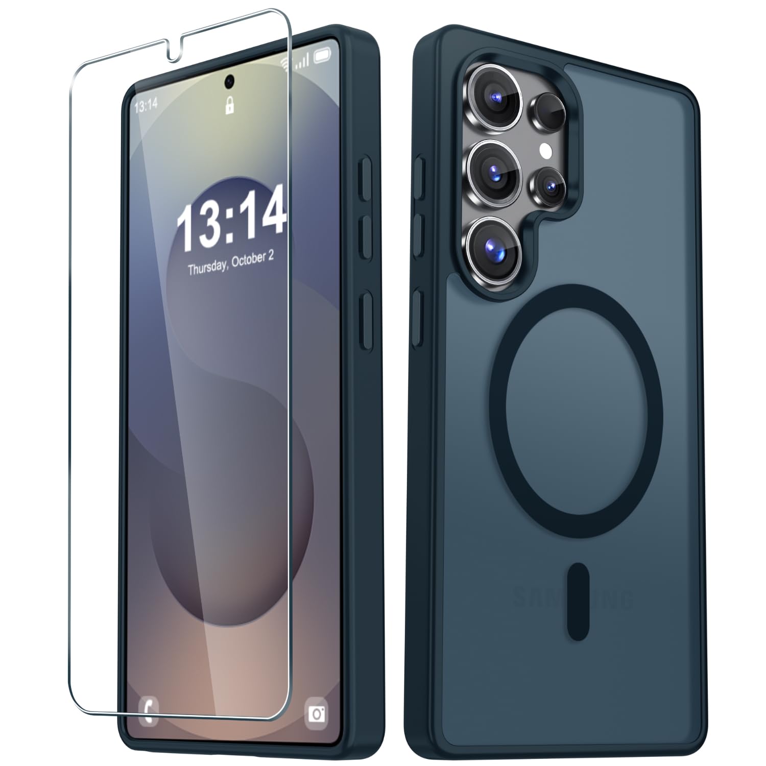 for Samsung Galaxy S25 Ultra Case, Matte Magnetic Phone Cover, Navy Blue | Fit for MagSafe, Screen Protector included, Shockproof Military Grade Protection, Translucent Frosted Back