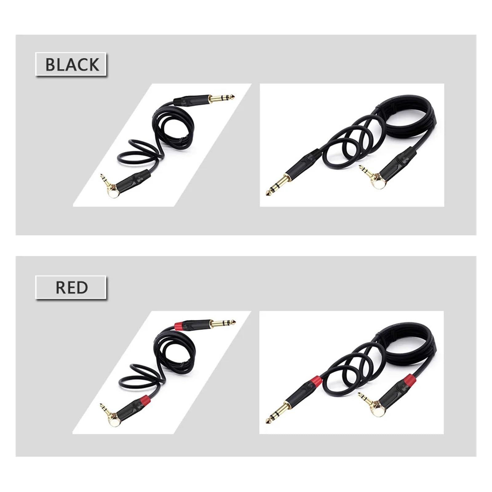 Prise jack stéréo symétrique mâle coudée 6,35 mm vers 3,5 mm, 3 pôles, à souder, 3 broches, for casque, noir et rouge(Black Black,10m)