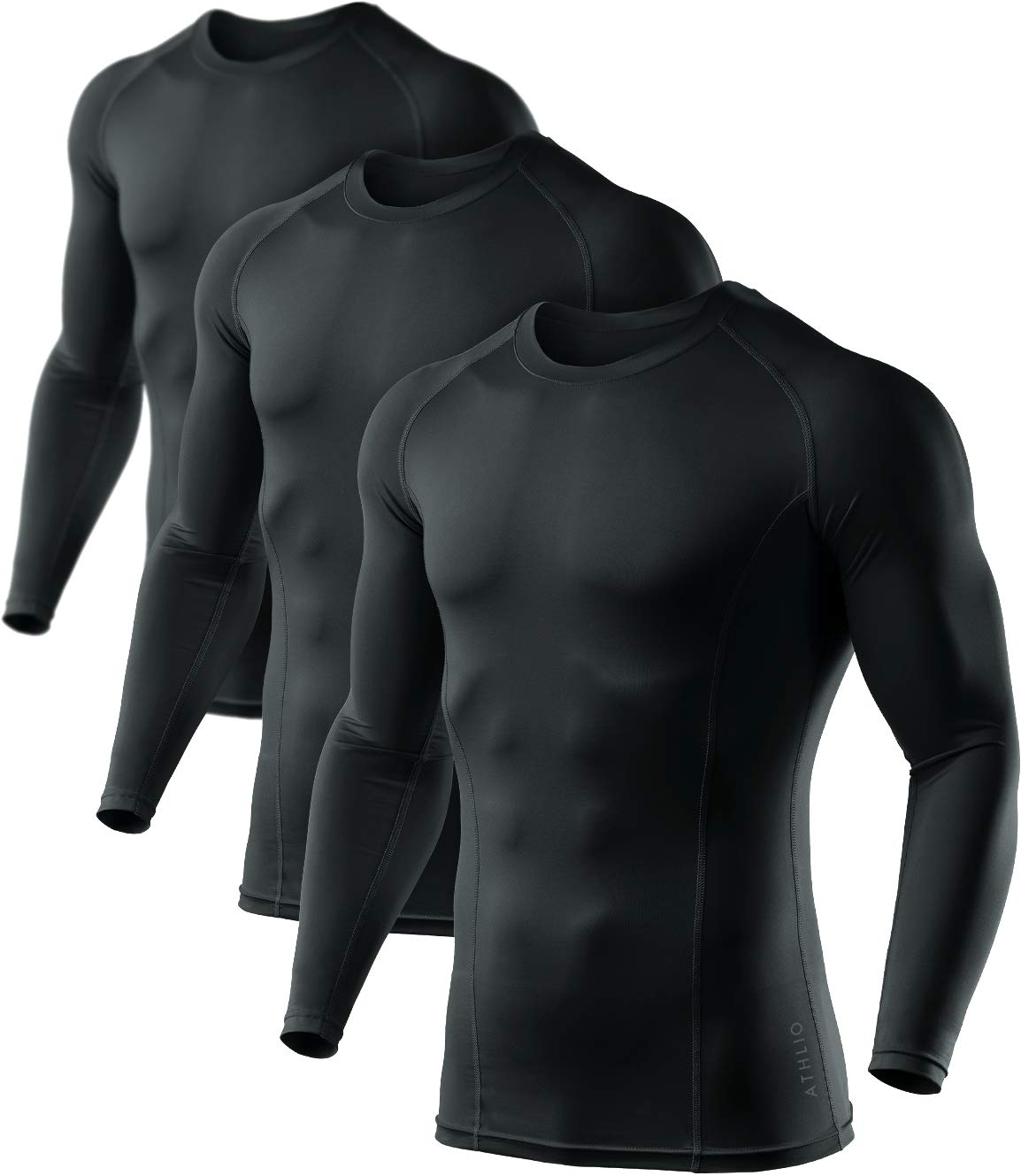 ATHLIO1 or 3 Pack Men's UPF 50+ Long Sleeve Compression Shirts, Water Sports Rash Guard Base Layer, Athletic Workout Shirt