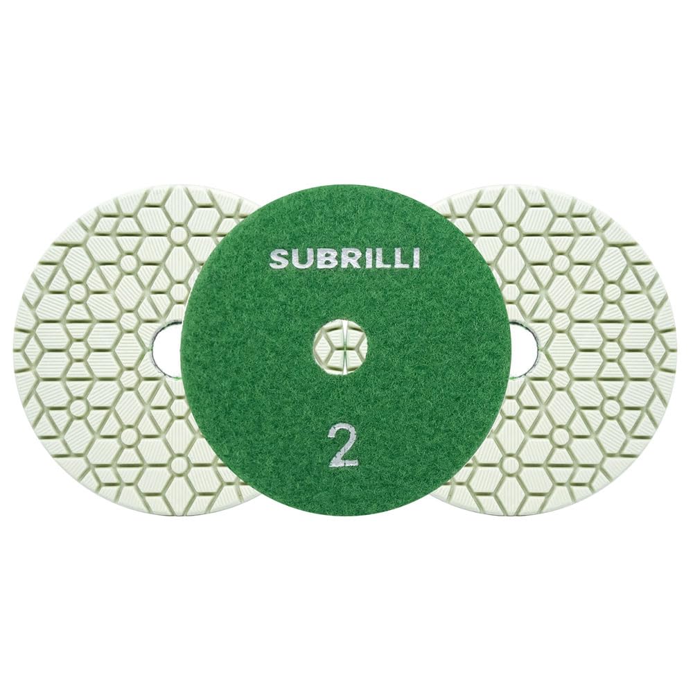 SUBRILLI 3 Step Diamond Polishing Pads 3-Pcs Step 2 Abrasive Disc for Granite Quartz Marble Concrete Terrazzo