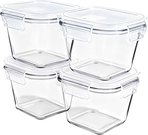 Recipientes cuadrados de vidrio borosilicato para almacenar alimentos, recipientes de vidrio de 32 onzas de alto con tapas, recipiente cuadrado
