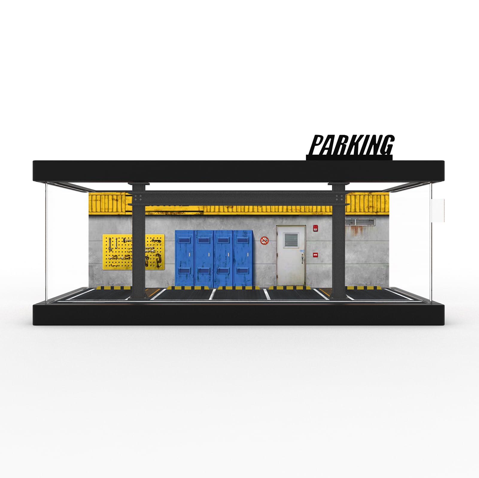 1/64 Diorama Plastic Display Case - Compatible with Hot Wheels Matchbox Mini GT Diecast Cars, for Model Car Display and Storage, Stackable Garage with LED Lights and Acrylic Cover (LM-ReShop)