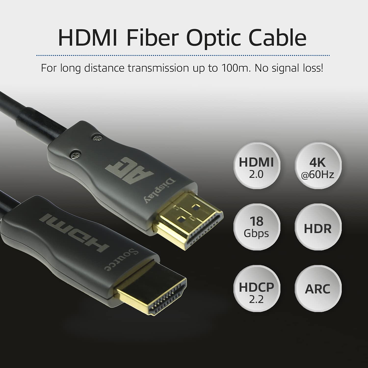 ACT Câble HDMI à Fibre Optique 30 m, 4K @ 60 Hz, câble HDMI 2.0 Haute Vitesse avec Ethernet 18 Gbps, Prend en Charge Arc, HDR, HDCP 2.2, pour Transmission Longue Distance, câble Optique Actif AK3933
