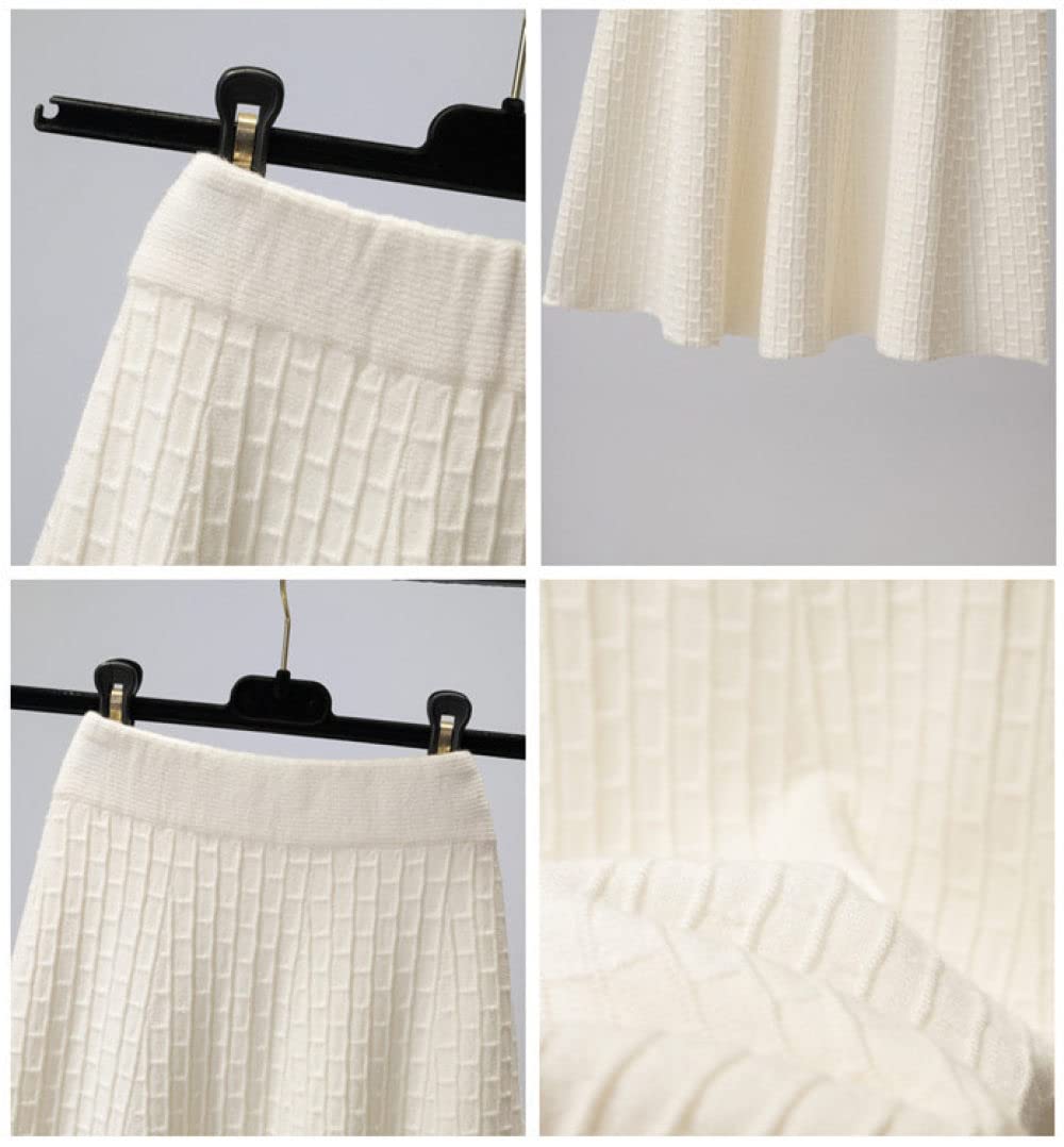 Gonne Da Donna,Gonna Longuette Da Donna Bianca Elastica A Vita Alta In Maglia Scozzese Gonna Ad Ombrello In Jacquard Gonna Autunnale Semplice A-Line Increspato Gonne Lunghe Eleganti Per Ragazze Sign