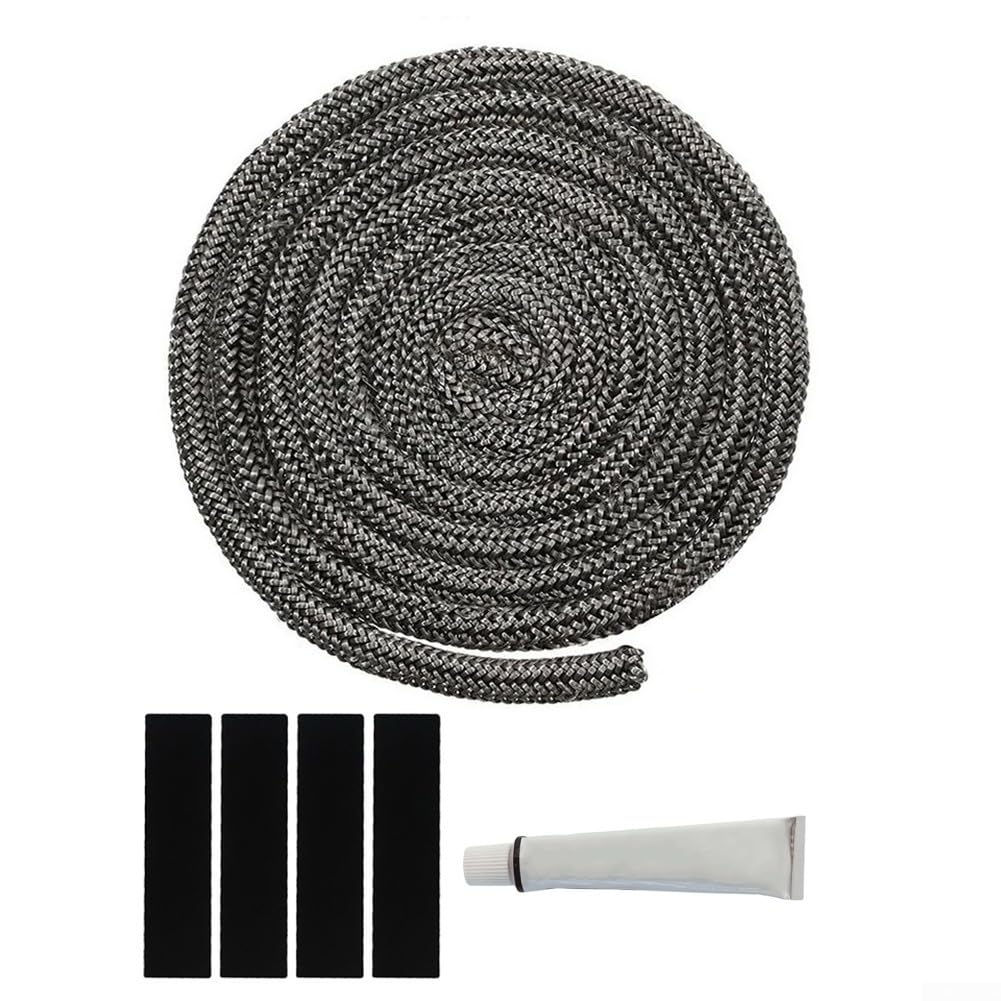 Kit di guarnizioni per porta della stufa a legna e forno del camino, corda di guarnizione in fibra di vetro da 6 mm-25 mm x 300 cm, resistente al calore fino a 550 °C, include colla ad alta