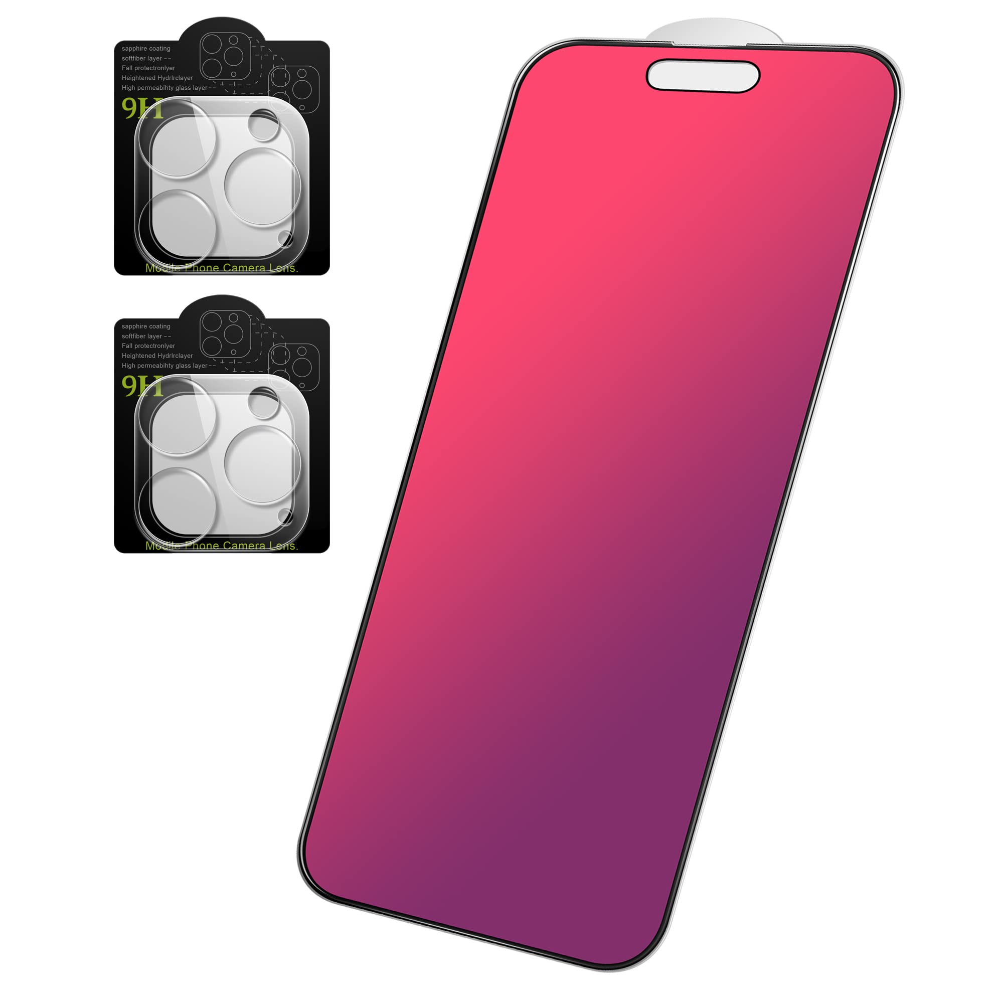 Privacy Screen Protector Compatible with iPhone 14 Pro [+2Pack Camera Lens Protector,Anti Spy Anti Blue Light Eye Protection HD Ultra Clear Anti-Scratch