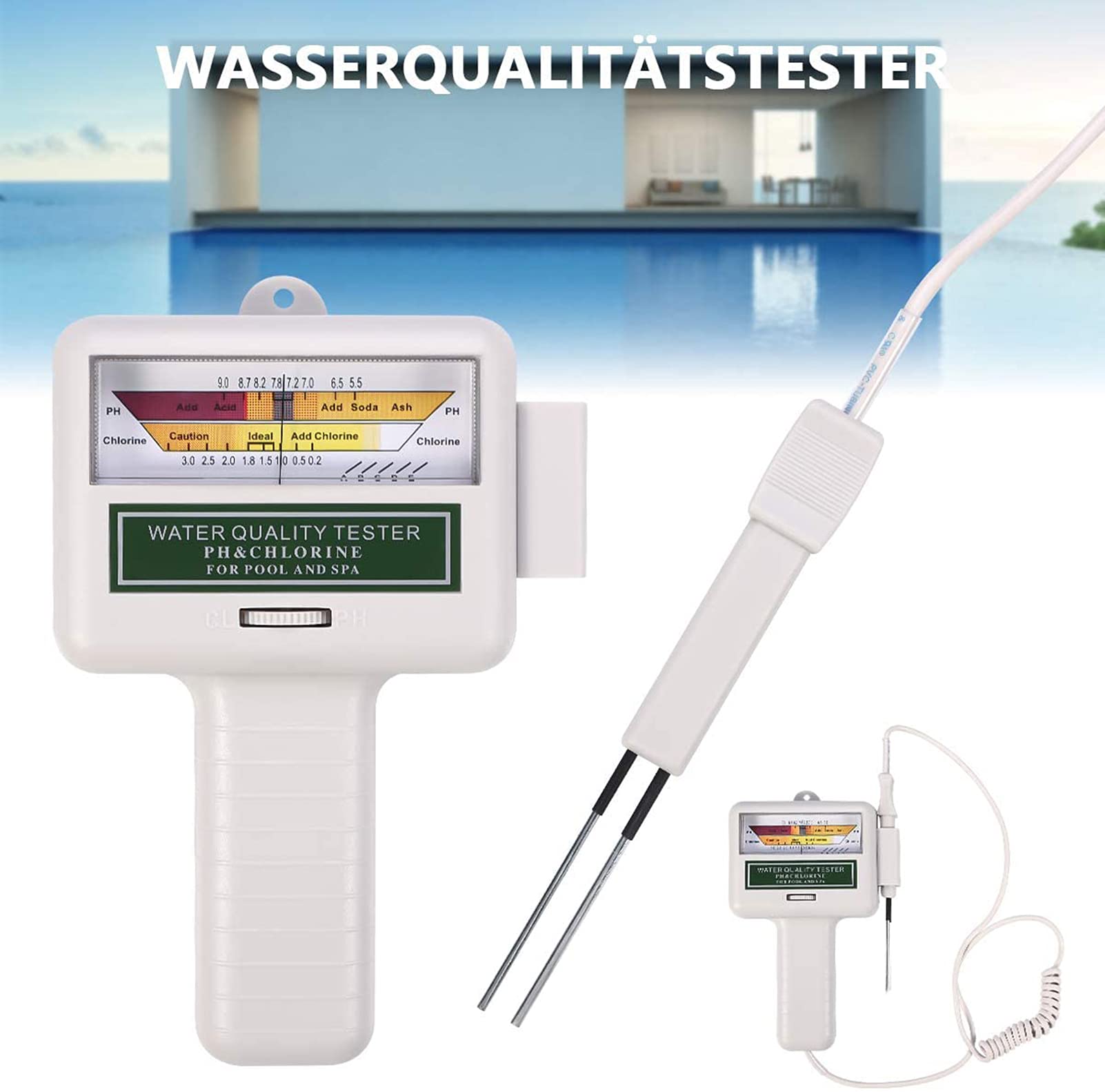 Misuratore di Cloro PH, Misuratore di Cloro E PH 2 in 1 per Piscina, Test dell'Acqua Misuratore di PH Elettronico Digitale Misuratore di Cloro per Piscina Spa Piscina per Acqua Potabile