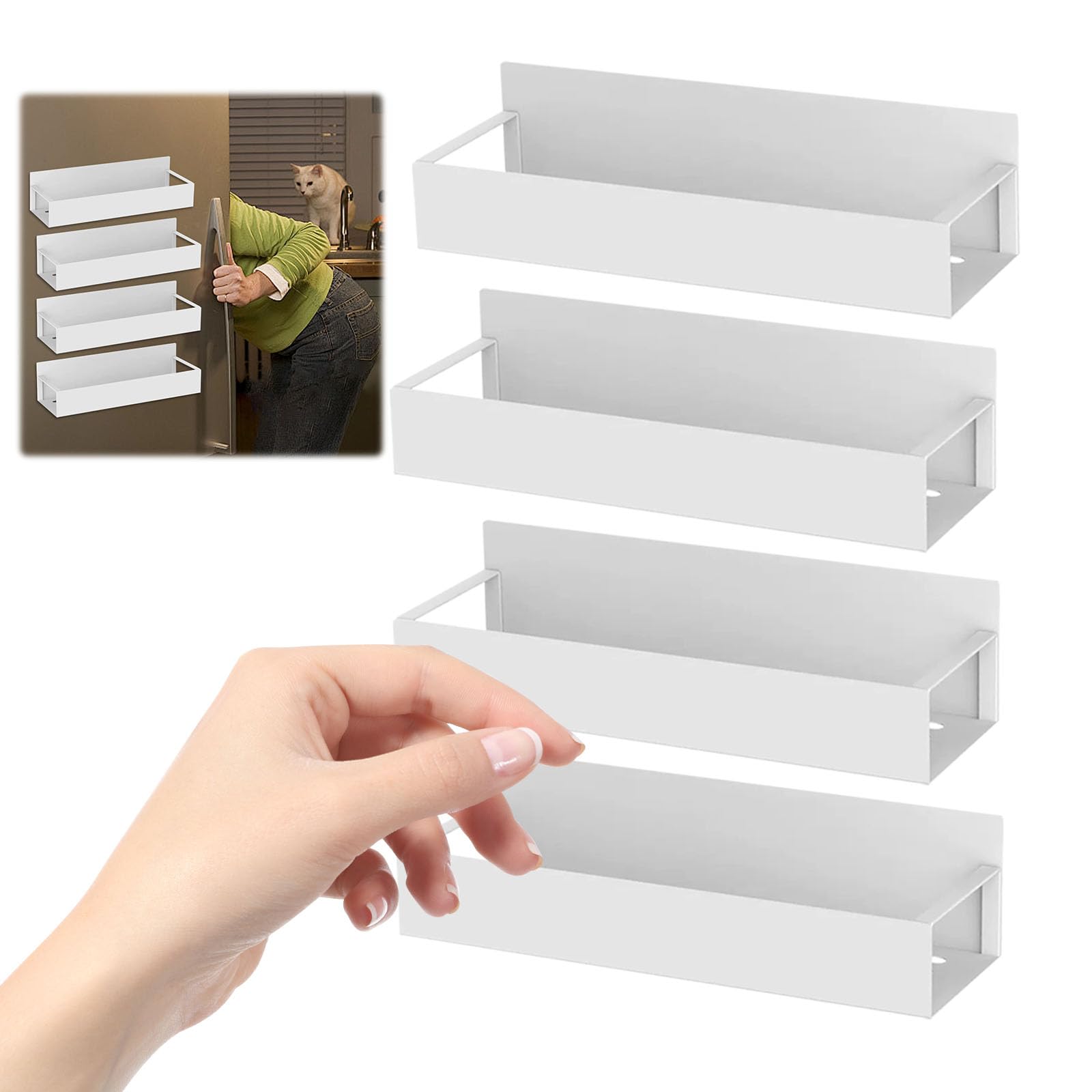 CHANGYUE Portali di spezie magnetiche 4 pc, scaffali magnetici per cucina, organizzatore salvaspazio senza perforazione (bianco)