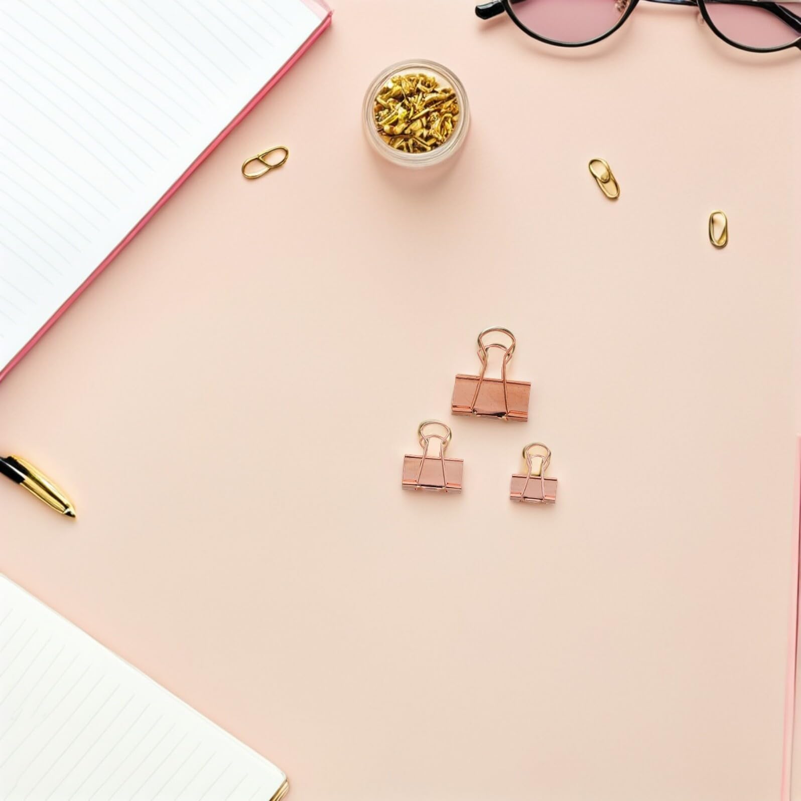 Lot de 112 Pinces à Papier Métalliques Doré Rose Tailles 19Mm 25Mm 32Mm Mini-Pinces pour Documents Classeurs et Bureau Pinces de Reliure Robustes et Réutilisables pour