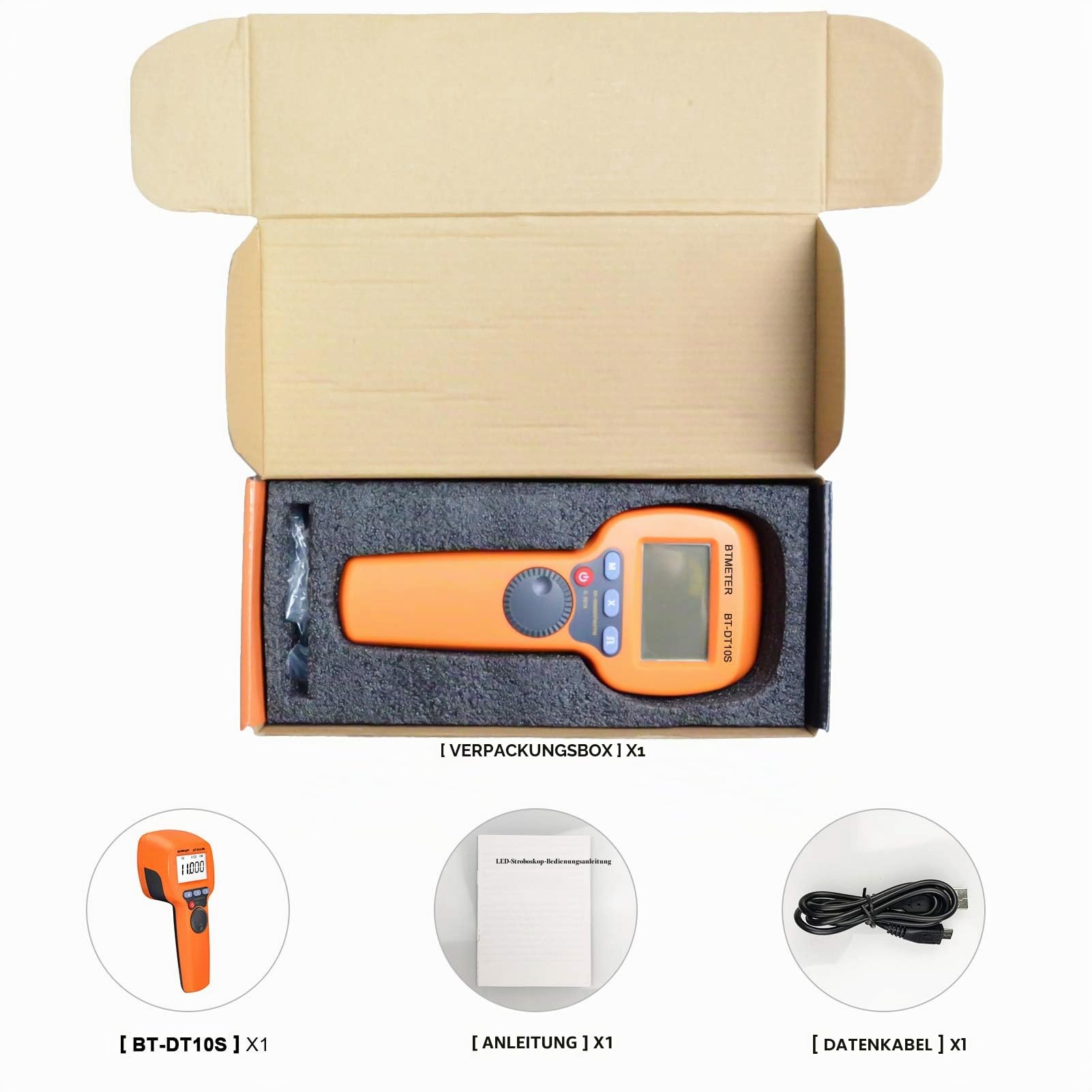 BTMETER Digital Handheld Stroboscope BT-DT10S, LED Flash Strobe Tachometer,60~49999 FPM Speedometer Hz Velocity Tester,Non Contact Rotational Speed Analyzer for Gear Print Spin