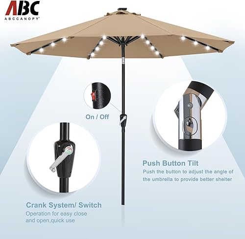 Miniatura 10 de ABCCANOPY - Sombrillas duraderas con panel solar y 32luces led, de 9pies, para patio (azul)