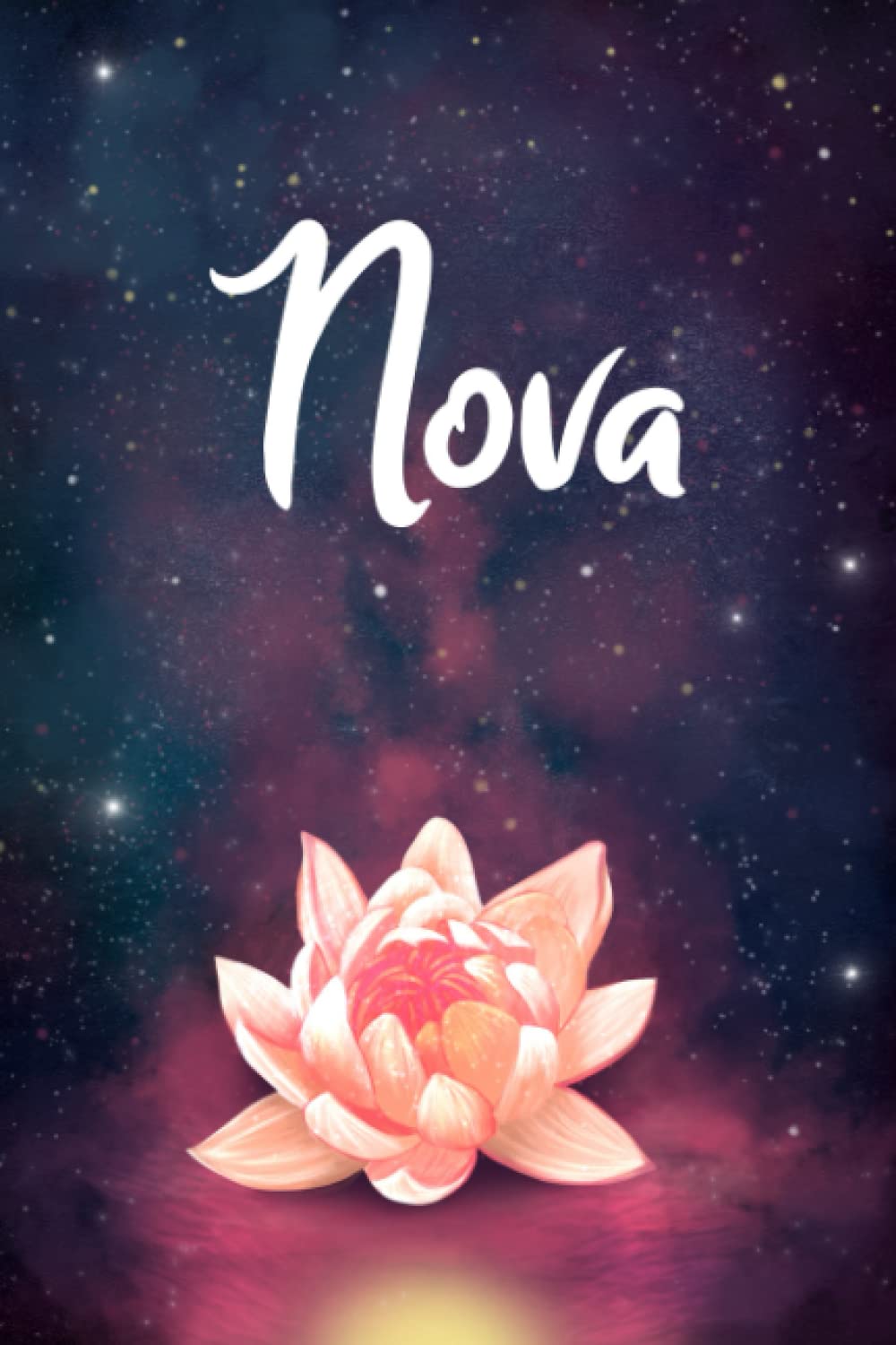 Nova: Personalized Name Journal, Lined Notebook with Beautiful Pink Water Lily Illustration on Blue Purple Cover