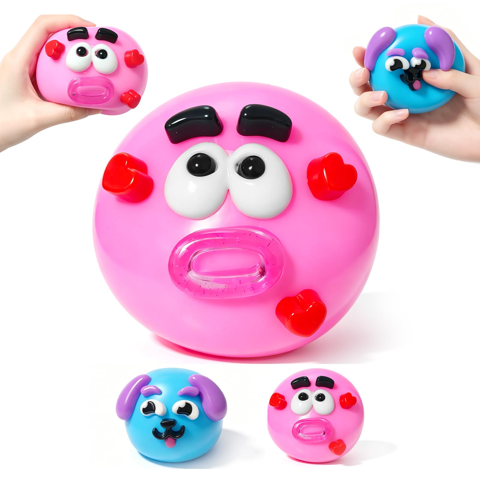 Smushers Sensory with Interchangeable Faces,Soft Slow Rising Cute Dog Face Swap Sensory Fidget Toy,Soft Interchangeable Dog Face Swap Stress Relief Sensory Squeeze Toy for Adults New (Pink)