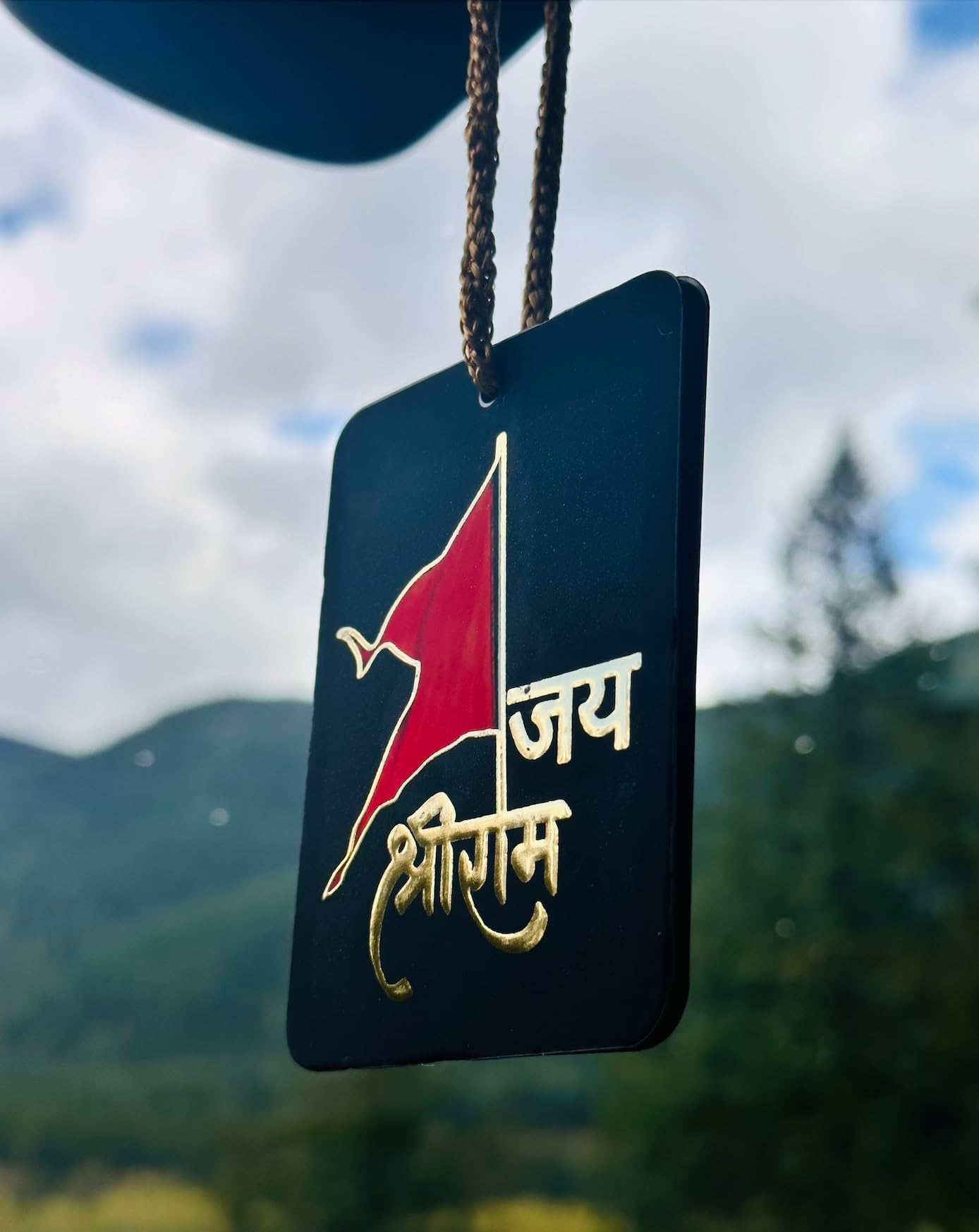 Jai Shree Ram Bhagwa Hindu Flag Car Hanging Hindu God Hanuman ji Car Hanging Accessory Bhagwa Rang Color 9 CM Long