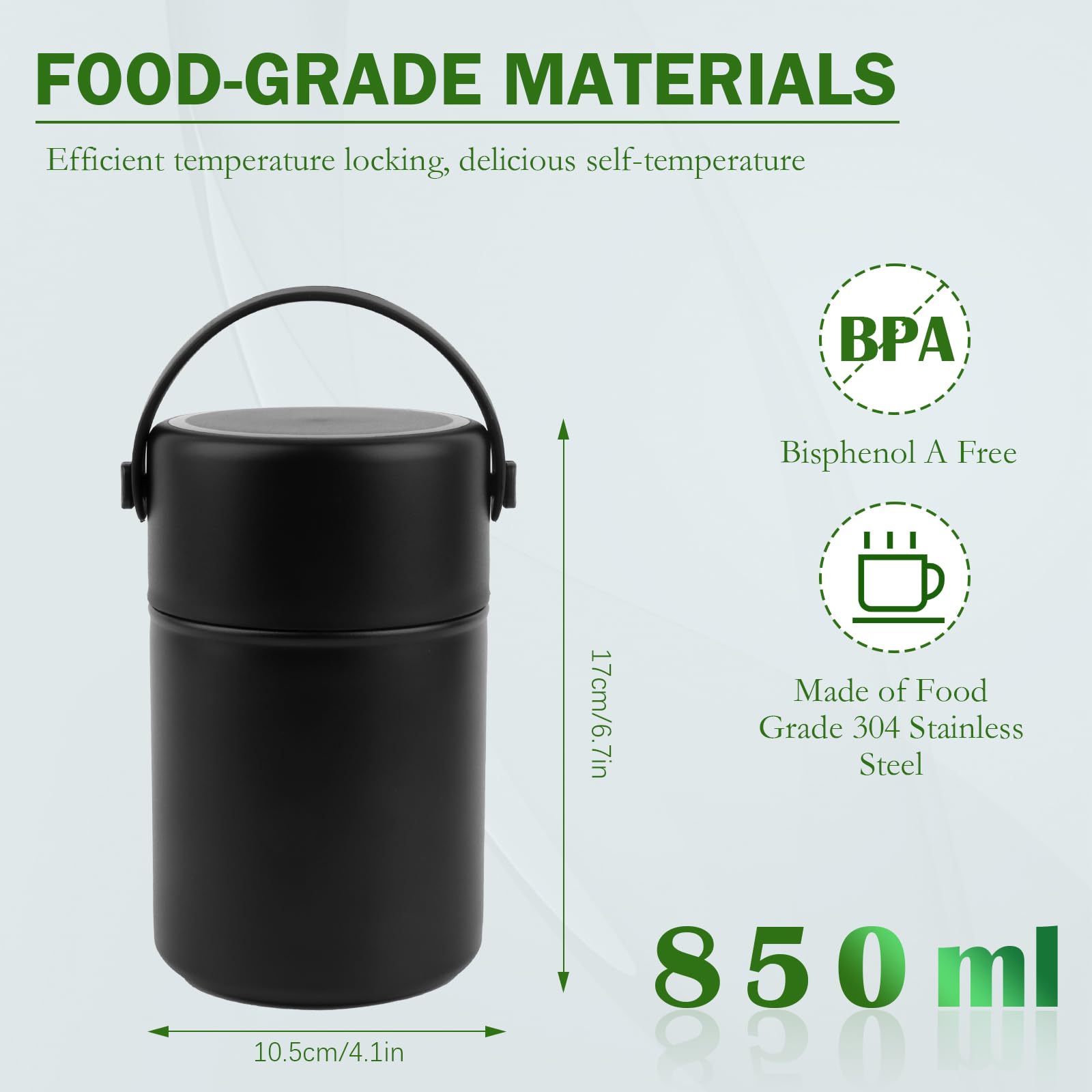 VMUTGA Termos per Alimenti 850 ml, Contenitore Termico per Alimenti di Acciaio Inossidabile con Cucchiaio Pieghevole, Senza BPA, per Cibi Caldi e Freddi