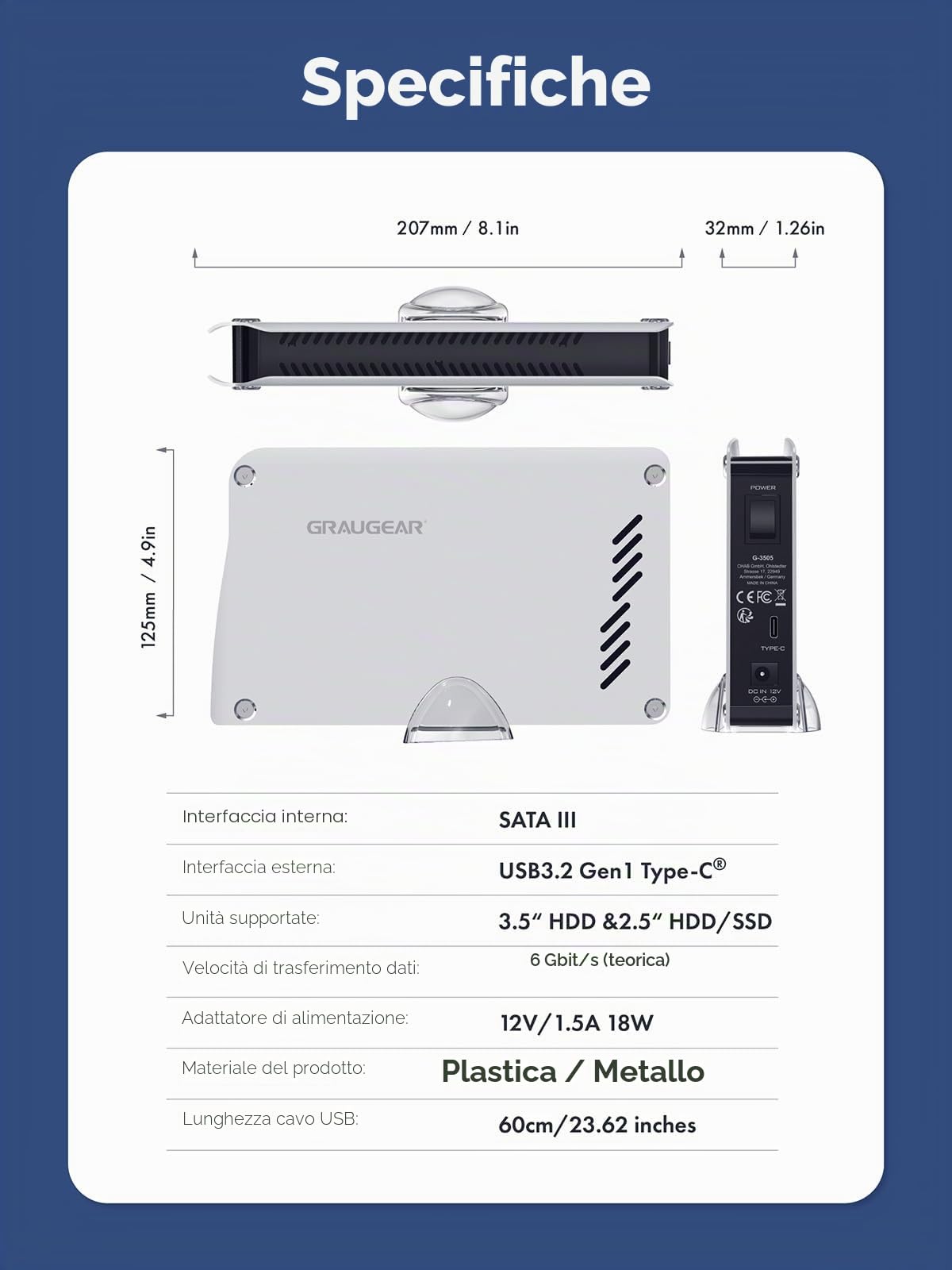 GRAUGEAR Disco Rigido Esterno 4TB Alluminio, Formattato per PS5, PS5 Slim e PS4, USB-C/A, LED, Ideale per Videogiochi