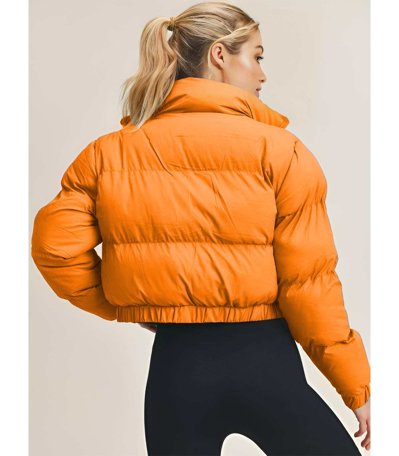 Angsuttc Pufferjacke für Damen, Cropped, Reißverschluss, gepolstert, warm, gesteppt, Wintermäntel