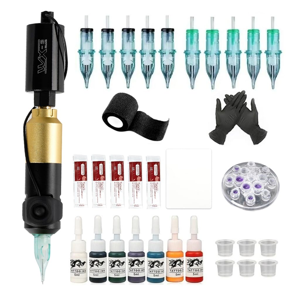 Wireless Tattoo Machine Kit Complete Rotary Tattoo Pen with Digital Power Supply Cartridge Needles Ink Set for Tattoo Beginner