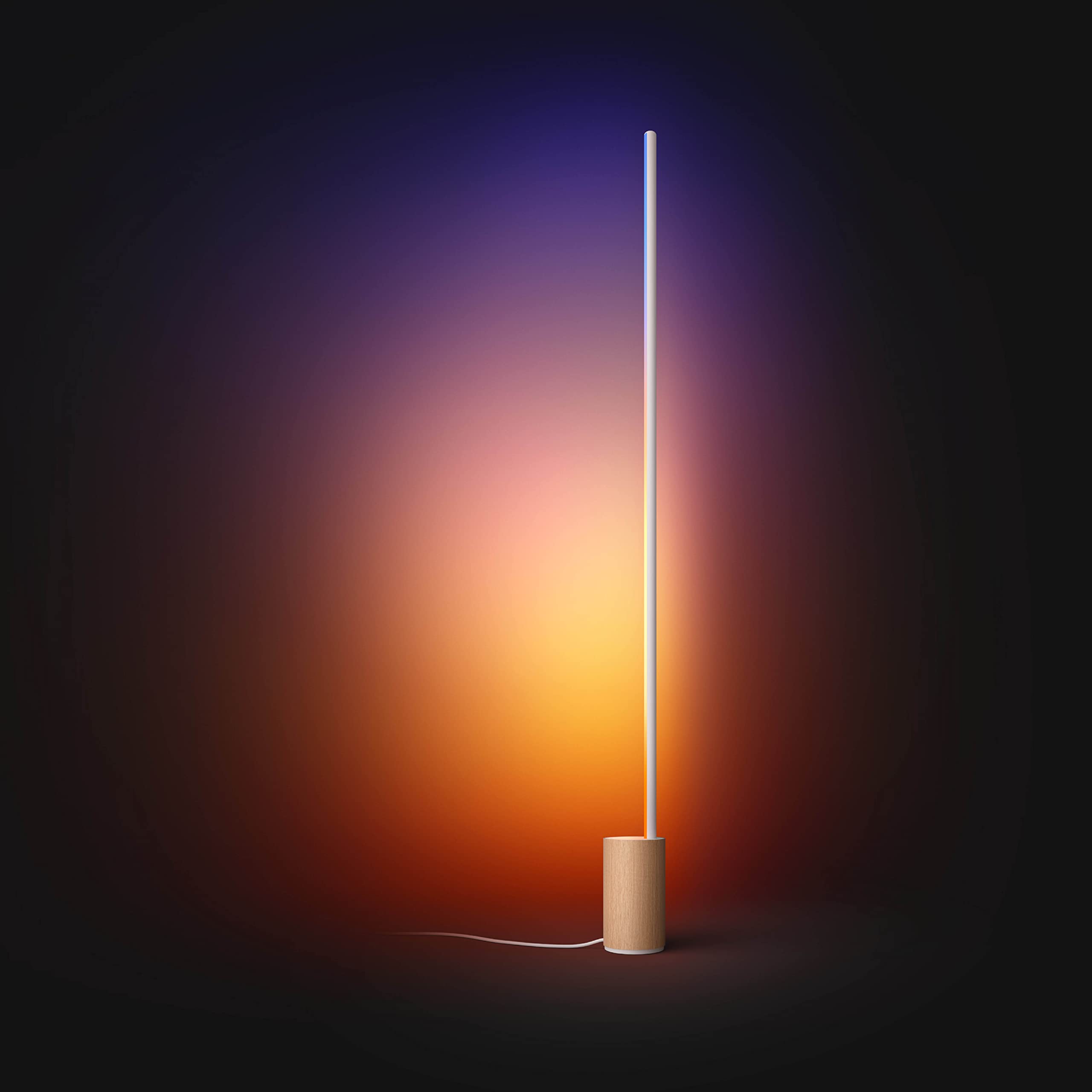 Lámpara de pie Philips Hue White and Color Ambiance, Gradient Signe, base de madera