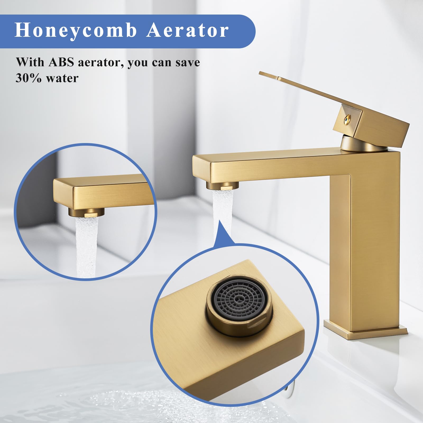 Gold Basin Tap with Waste, Bathroom Mixer Tap Gold Single Lever Bathroom Faucet - Image 3