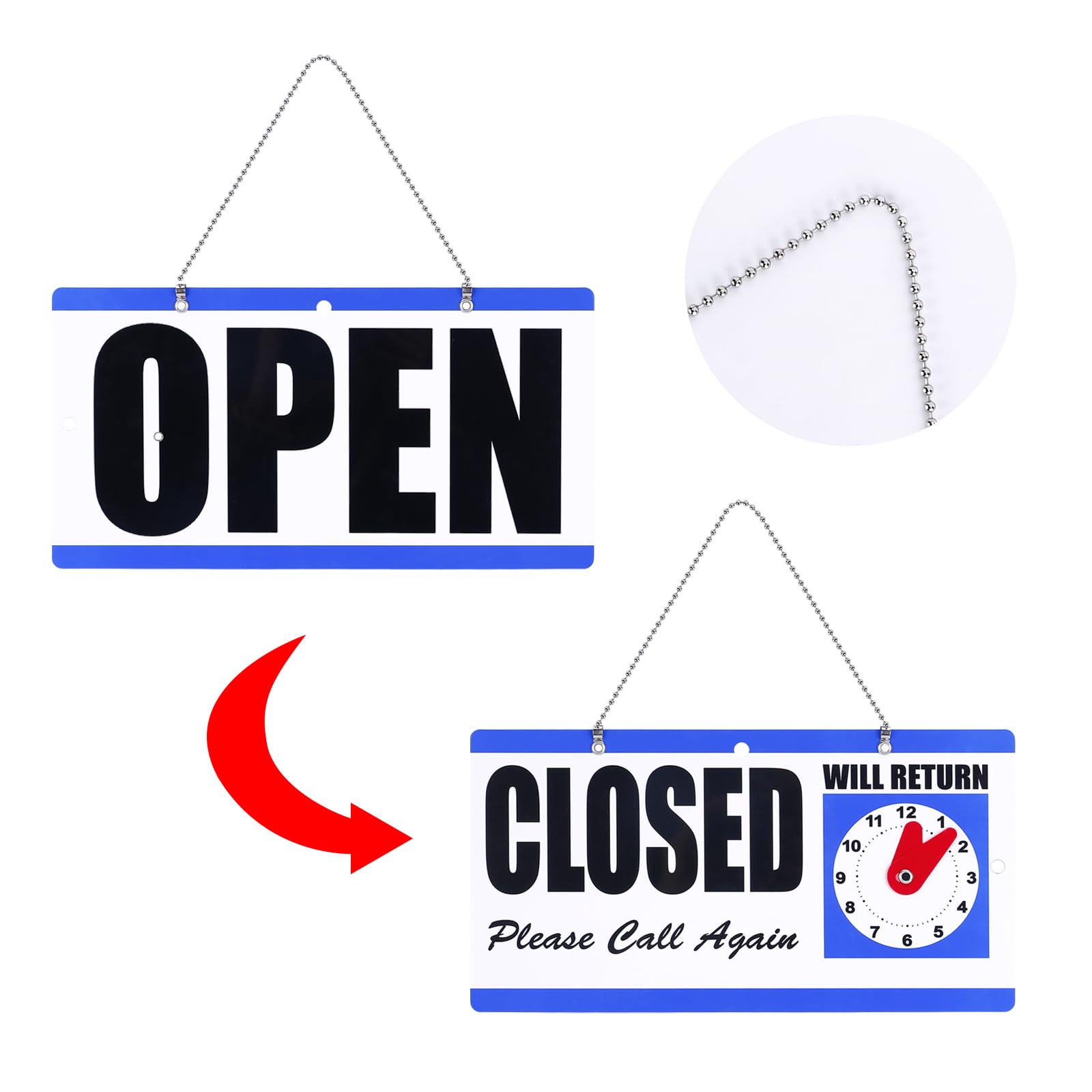 Eagle Open and Closed Business Sign for Business And Be Back Sign with Clock, bright blue, Einheitsgröße - Image 4