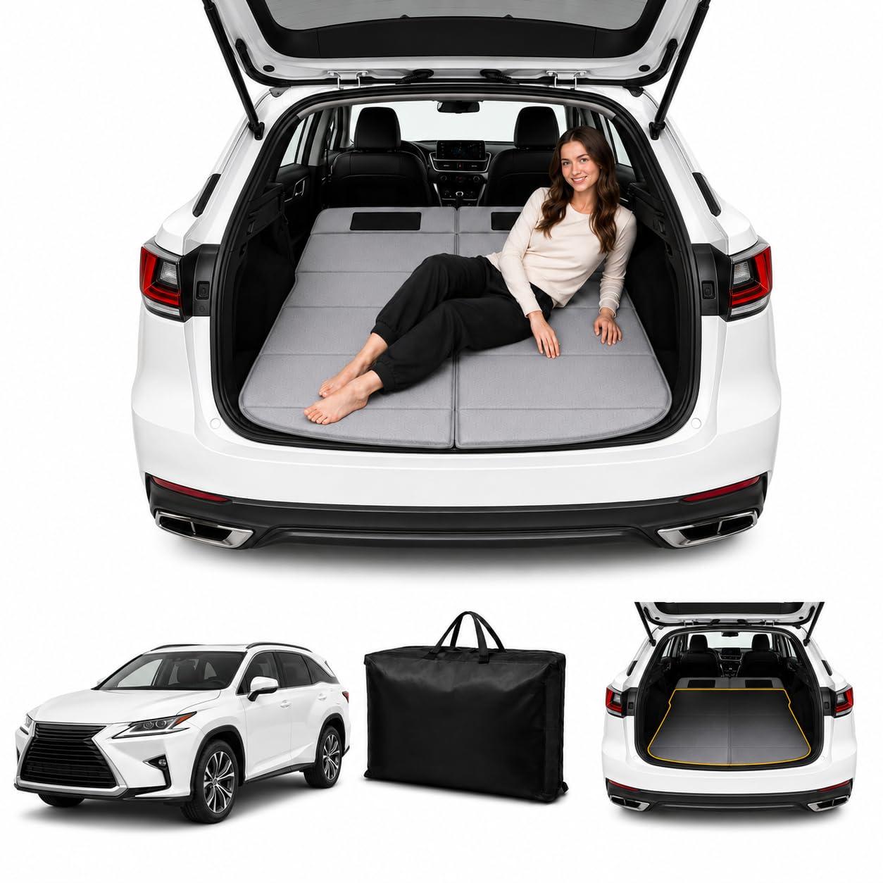 Car Mattress for RX 2016–2022, Upgraded Non-Inflatable Thickened Foam SUV Car Camping Mattress, Foldable Trunk Sleeping Pad Car Bed Mattress for Road Trips Camping Travel