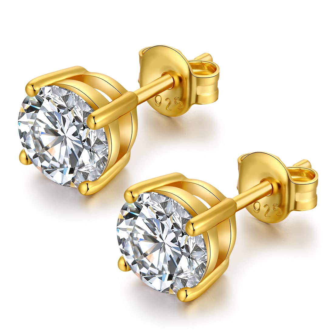 Pendientes de tuerca de diamante con circonita cúbica de plata de ley 925, hipoalergénicos, de corte redondo, para mujeres/hombres, unisex, 4 mm a 8 mm, Circonita cúbica, circonita,