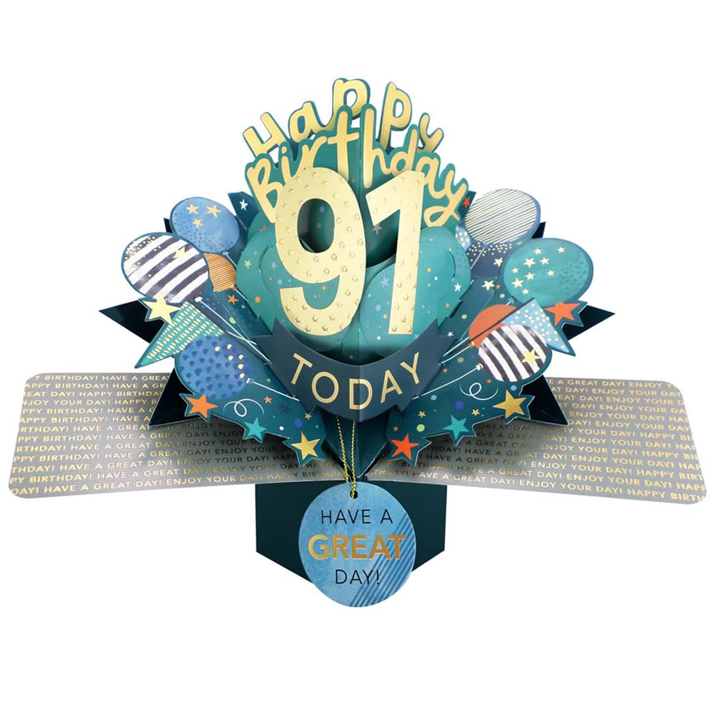 91 Today Happy 91st Birthday Pop-Up Greeting Card Love Kate's Pop Up Cards Him Design POP237MC91