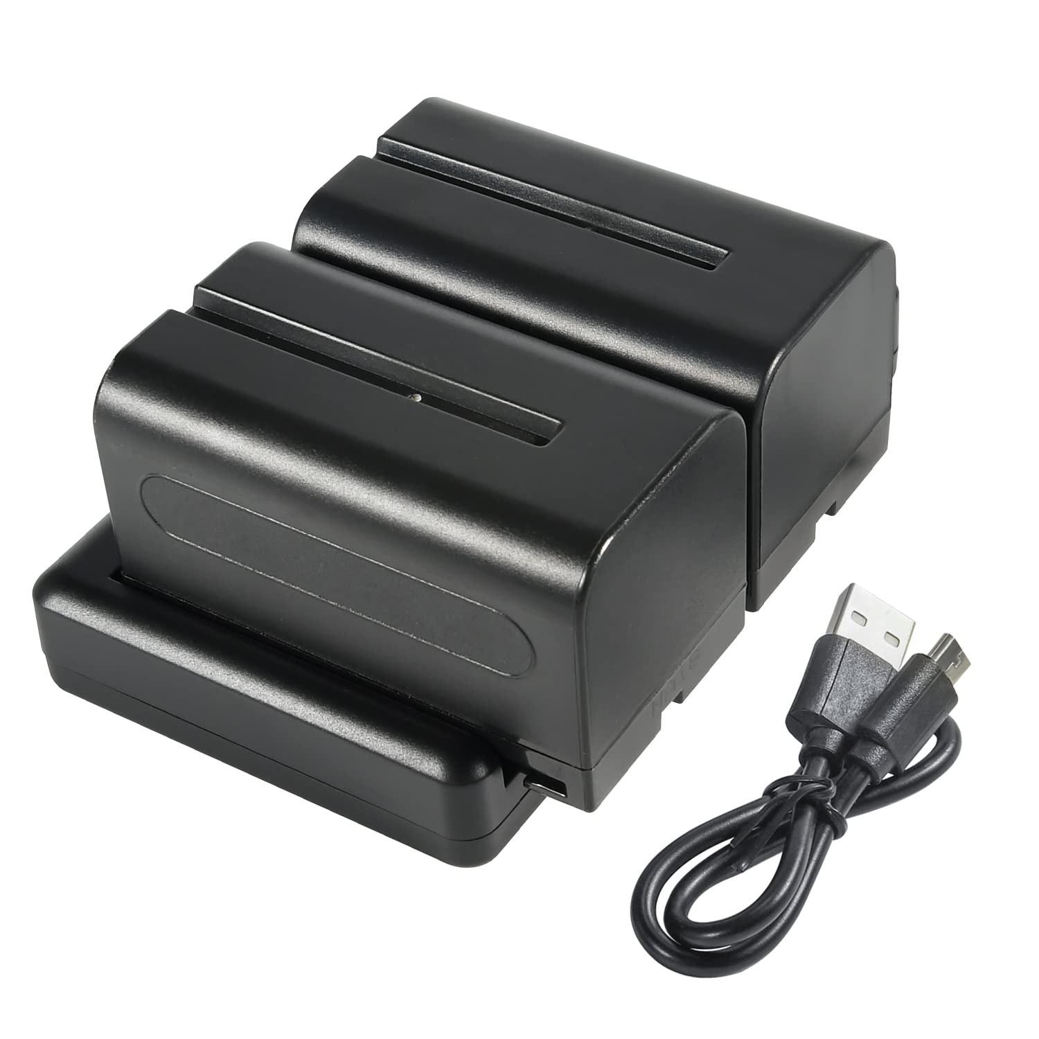 NP-F750 F770 (2 pièces) Batterie rechargeable et double chargeur compatible avec les appareils photo NP-F550, F730, F970, CCD-RV100 CCD-RV200 CCD-SC5 CCD-SC55E, caméscope, npf chargeur