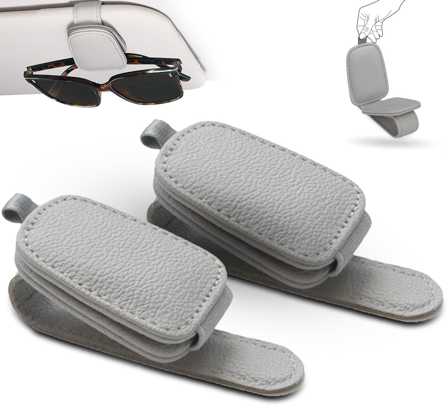 Sunglass Holder for Car Visor Pack of 2 Magnetic Sunglasses Holder Universal Sunglass Holder For Car Interior Premium Leather Spectacles Holder for all Cars, Visor Accessories Eyeglasses Case