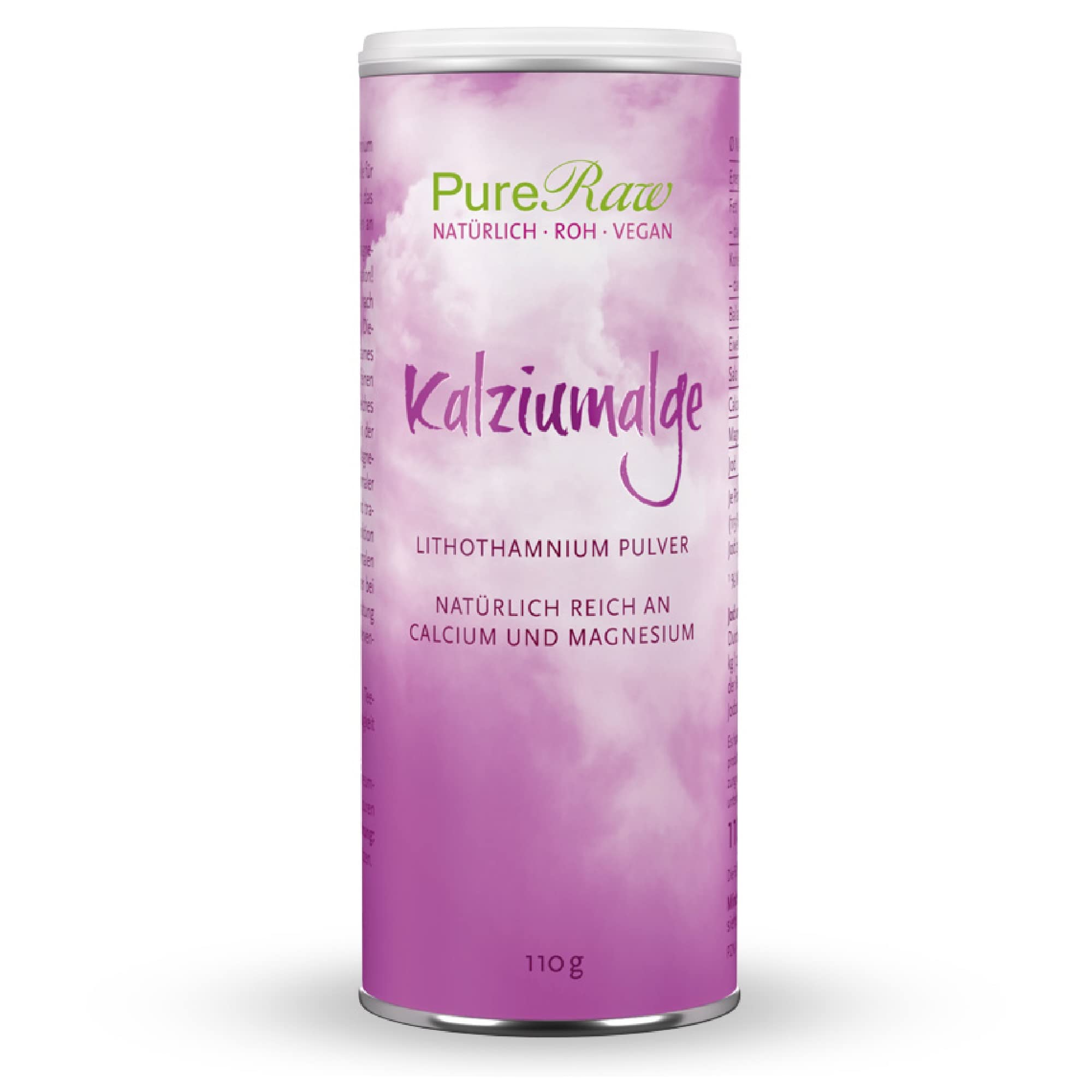 Kalziumalge Natürliches Calcium-Pulver - Kalziumalgenpulver Lithothamnium Calcareum Rotalgen - Bioverfügbare Mineralien Kalzium Magnesium | PureRaw 110g