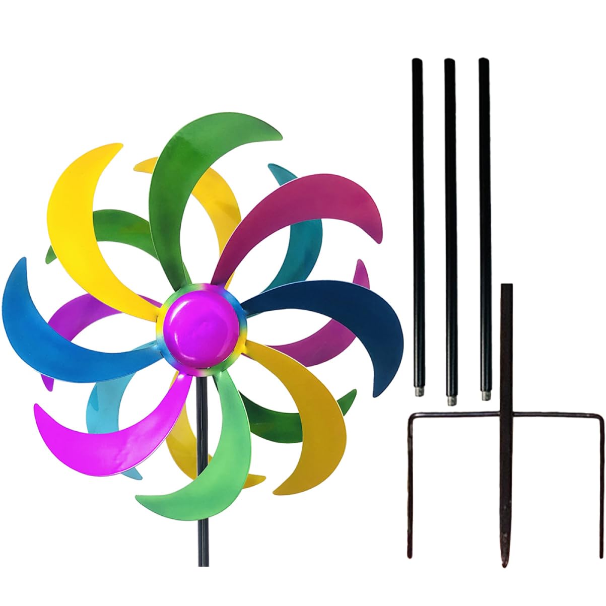 Happyyami Buntes Regenbogen Windrad aus Eisen für Garten und Hof, 1 Stück | Fröhliches Design, Leuchtende Farben, für Rasenflächen und Außenbereiche