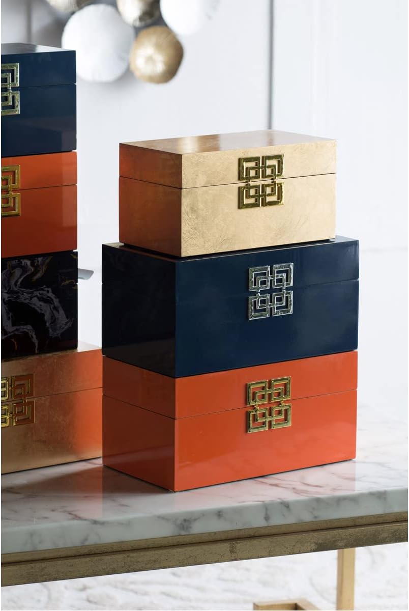 Blue Geometric Design MDF and Iron Lidded Box Set