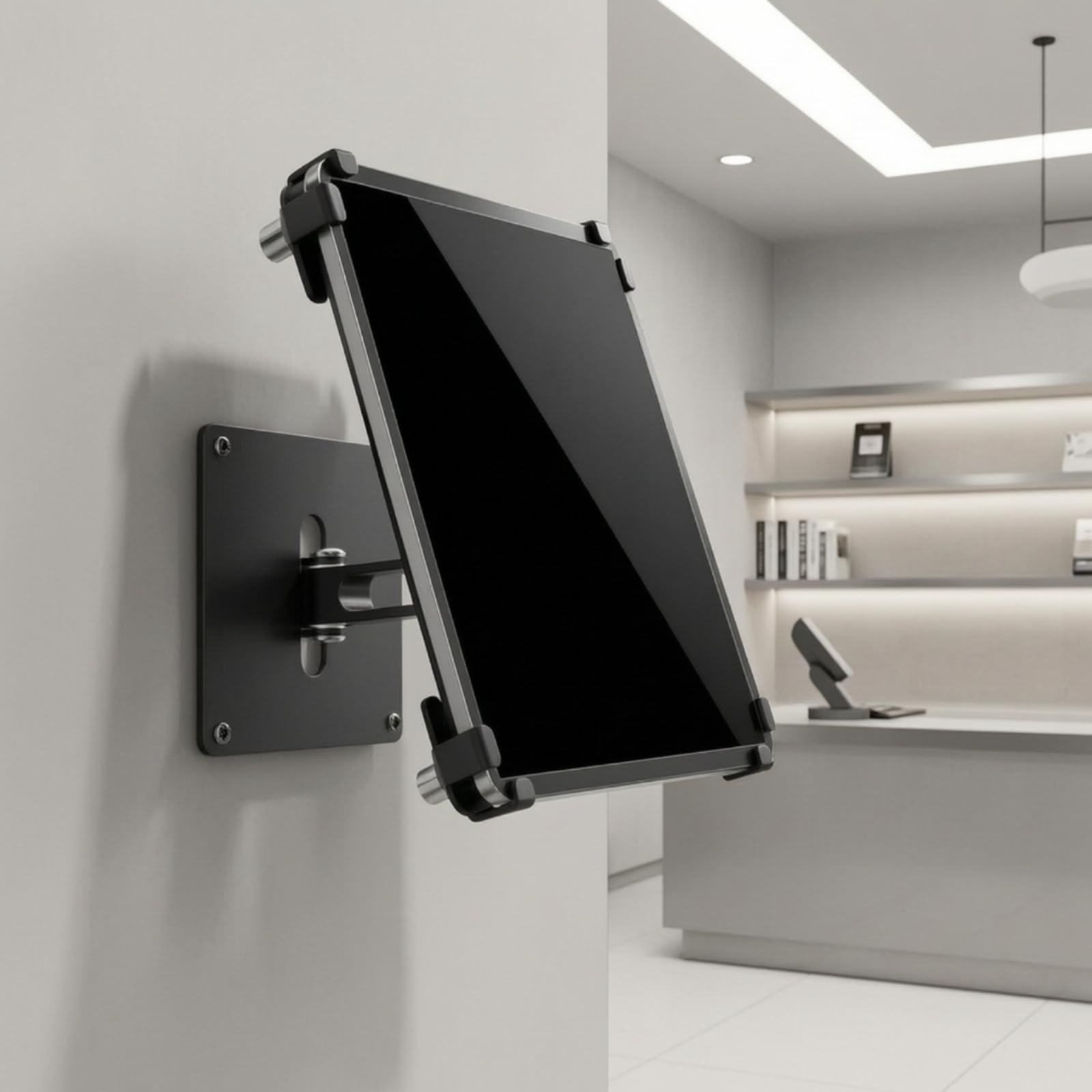 Soporte para Tablet de Pared Brazo Plegable con Rotación Placa con Antirrobo Clips Laterales Cuerpo en Aleación de Aluminio Compatible hasta 13, Plata, 13 Pulgadas