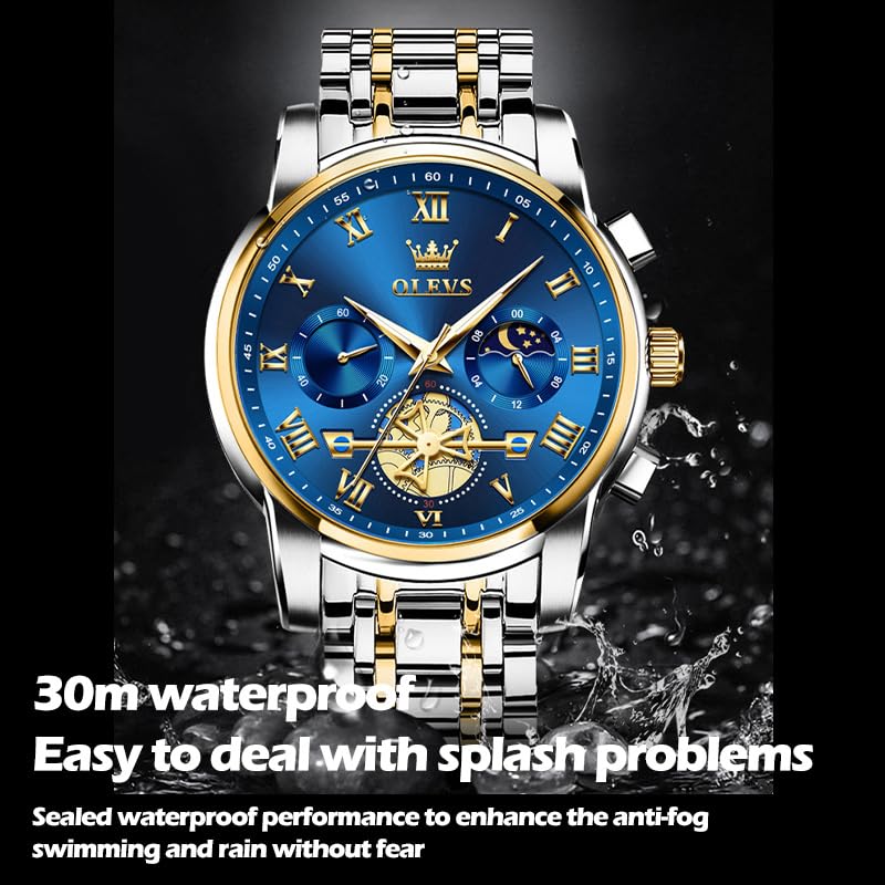 Image of OLEVS Mens Watches Waterproof Stainless Steel Adjustable Bracelet Watch Quartz Analog Watch for Men Fashion Business Classic Mens's Wrist watch's Casual Watches Gold /Blue /Black /White /Face /Dial