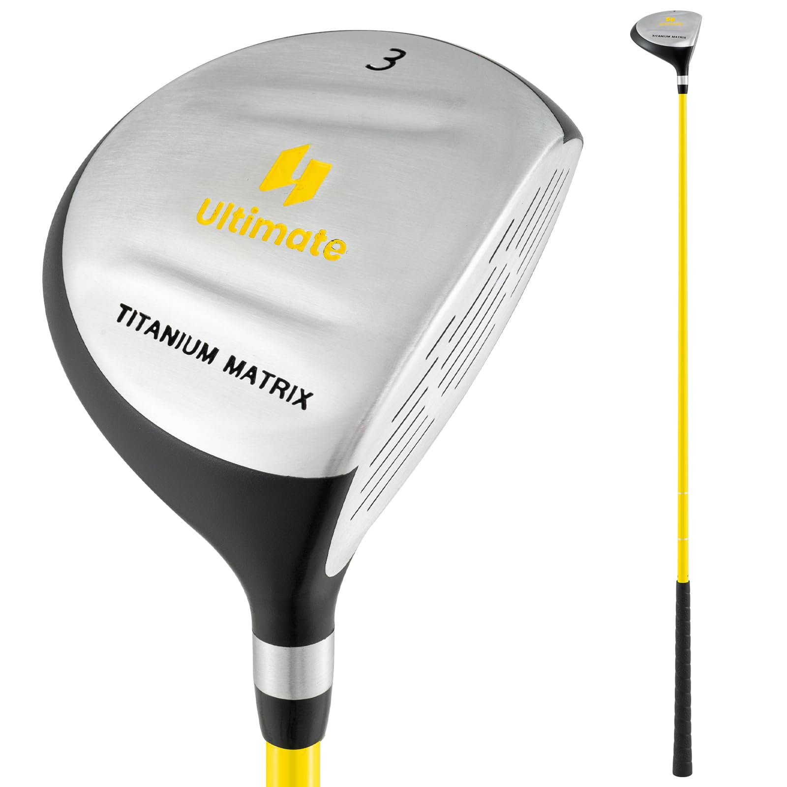 COSTWAY Golf #3 Fairway Holz für Kinder, Golfschläger aus Aluminium für Rechtshänder mit Schlägerhaube, 3-Holz 34 Zoll 15 Grad Fiberglas-Schaft für 8-10 Jahren Kinder, Gelb