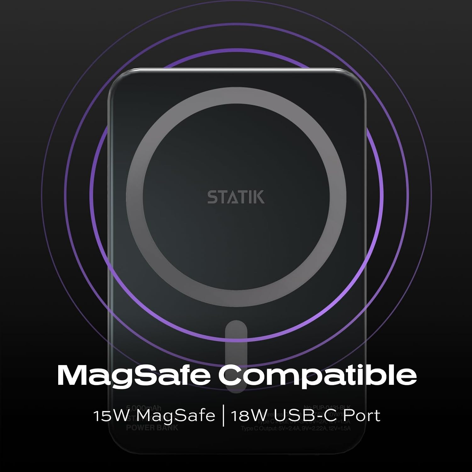 Statik State - MagSafe Compatible Power Bank, Portable Charger, Portable Battery Charger with USB C Port for All Devices, Rechargeable Powerbank, 5000mAh Battery Pack