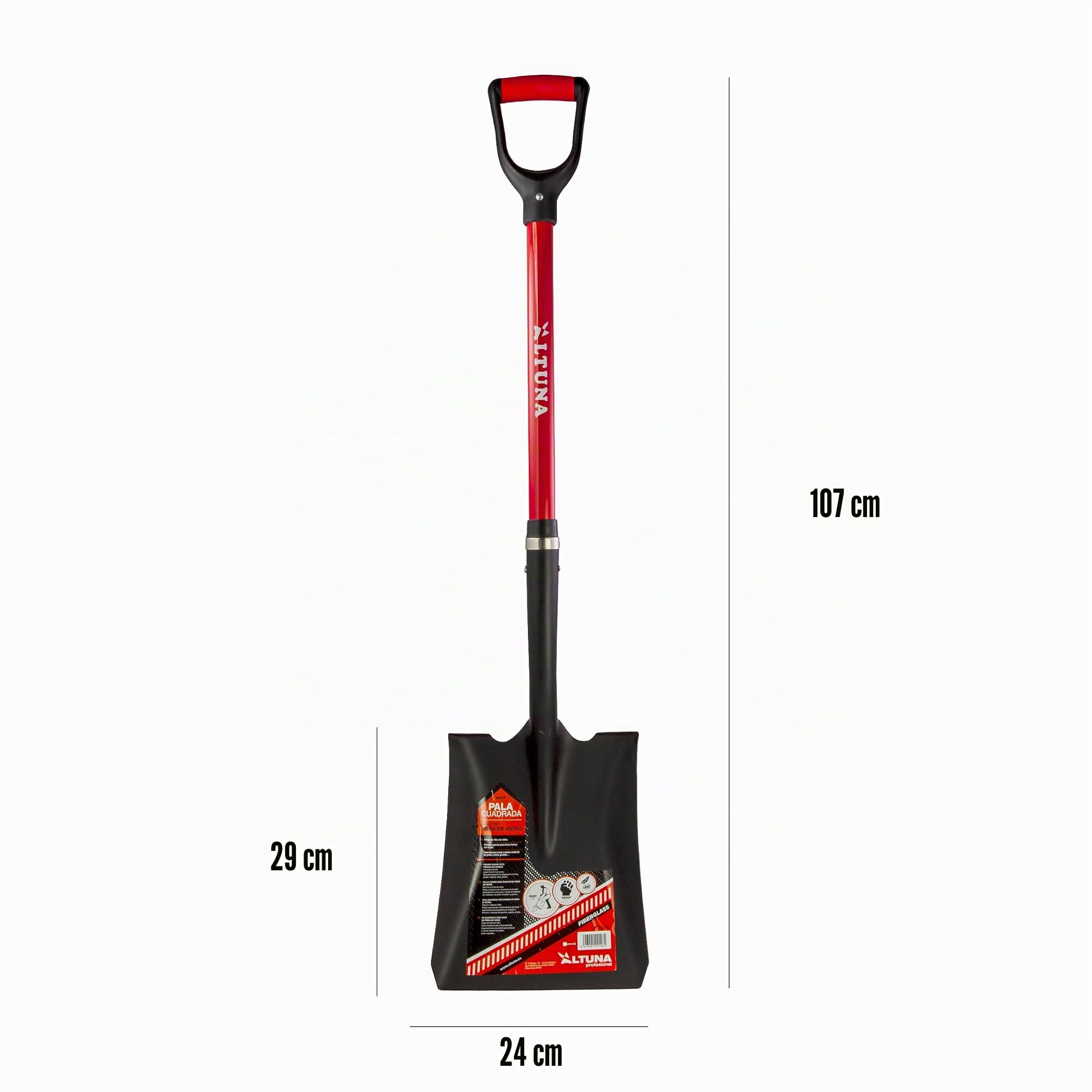 Altuna Pala di Giardinaggio di Alta Resistenza - 24 x 28 x 105 cm - Modello 8541F - Capacità Extra Forte con Manico in Fibra di Vetro - Ideale per Lavori e Agricoltura