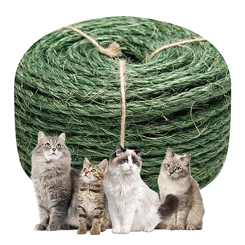Green Sisal Rope 1/4 Inch by 49-Feet for Cat Scratching Post Tree Tower Replacement Repair and Replace