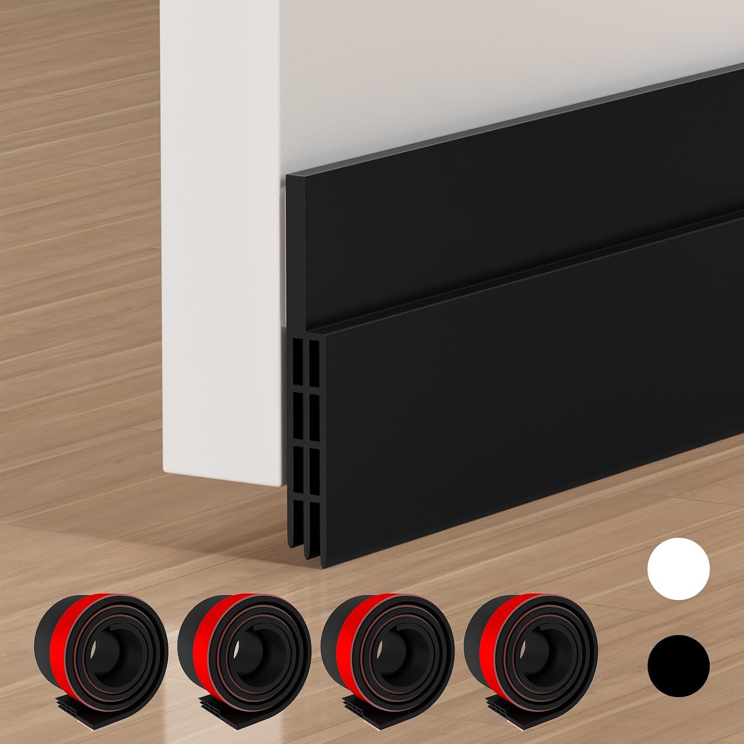 EXTSUD 4 Pack Adhesive Under Door Sweep Weather Stripping Soundproof Rubber Bottom Seal Strip Draft Stopper Draught Excluder, 39" Length x 2" Width