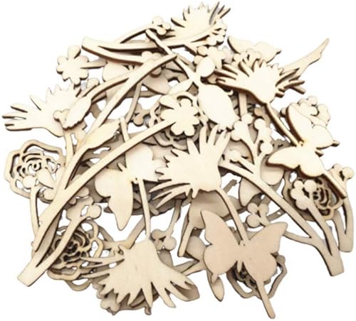 Happyyami 30 piezas de flores de madera para manualidades, recortes de madera sin terminar, formas de madera, rebanadas para bricolaje, boda, fiesta