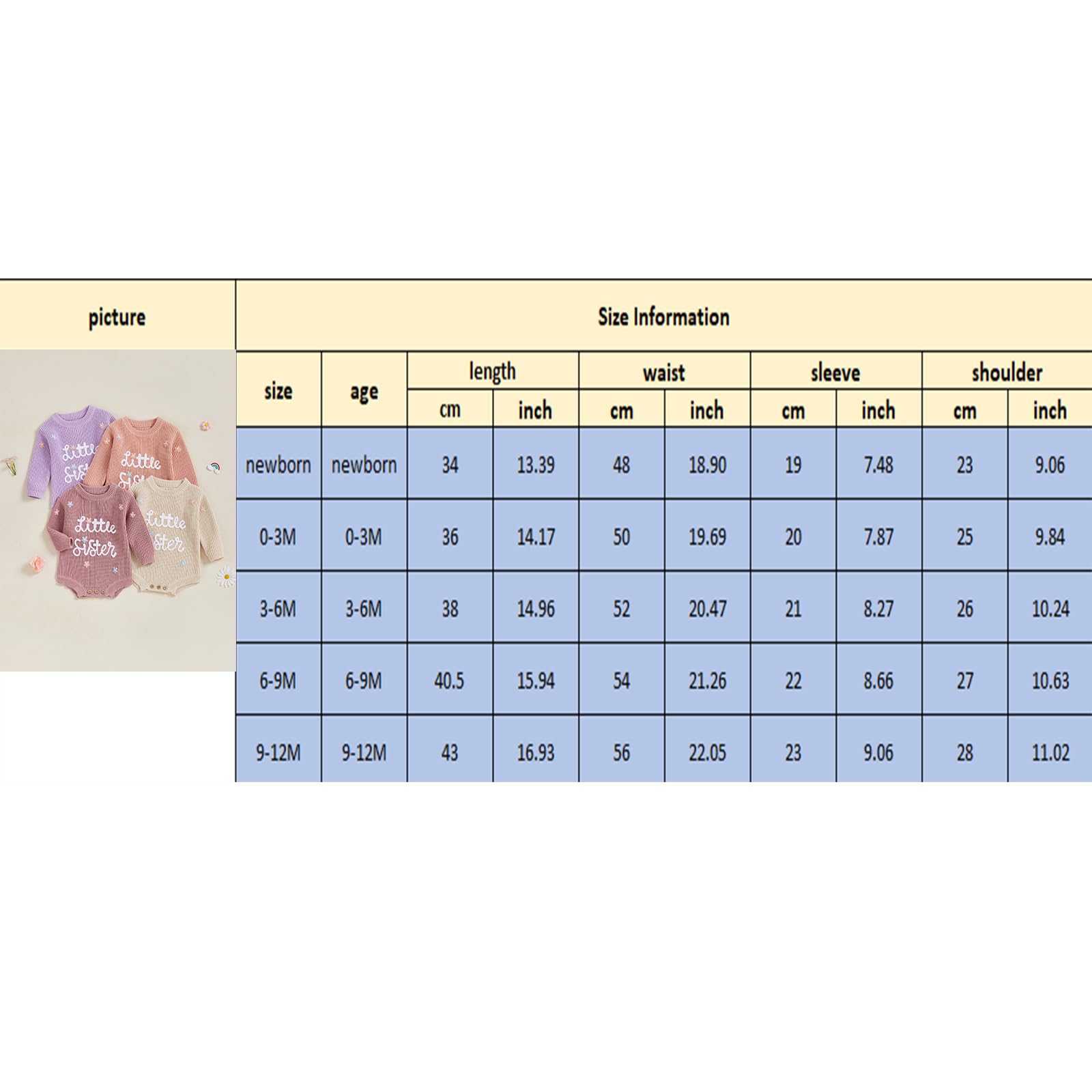 Baby Girl Sweater Little Sister Flower Embroidery Long Sleeve Crew Neck Knitted Rompers Newborn Autumn Winter Bodysuits Girls Jumpsuit 0-12M